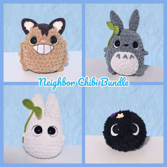 Chibi Neighbor Crochet Pattern Bundle LOW SEW 4 Characters