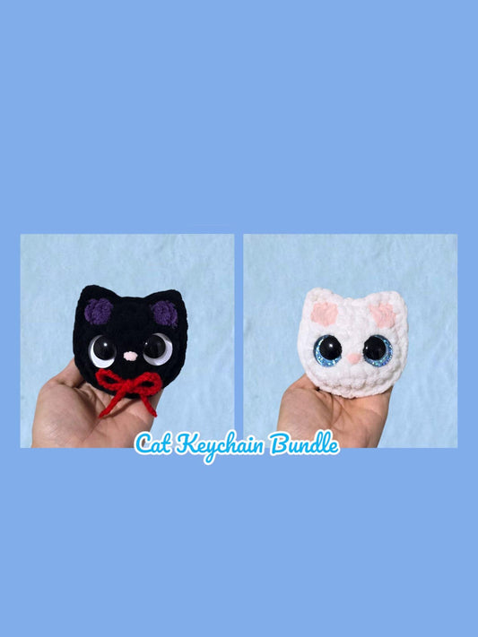 Mini Cat Keychains Crochet Pattern NO SEW Bundle