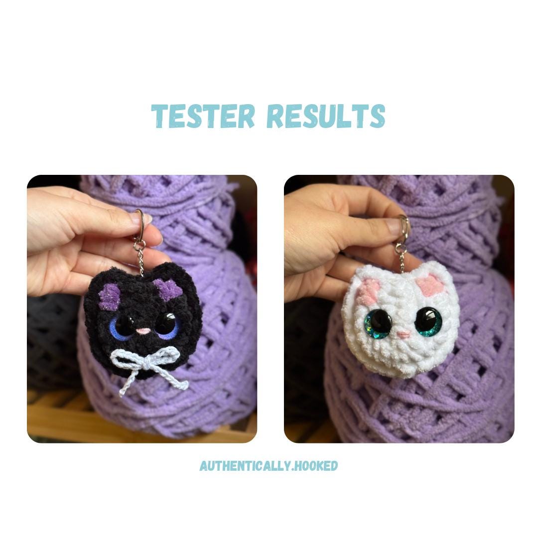 Mini Cat Keychains Crochet Pattern NO SEW Bundle