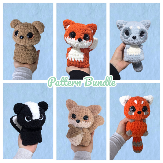 Wood Dwellers Fox Racoon Skunk Red Panda Bear Squirrel Bundle Crochet Pattern Low Sew
